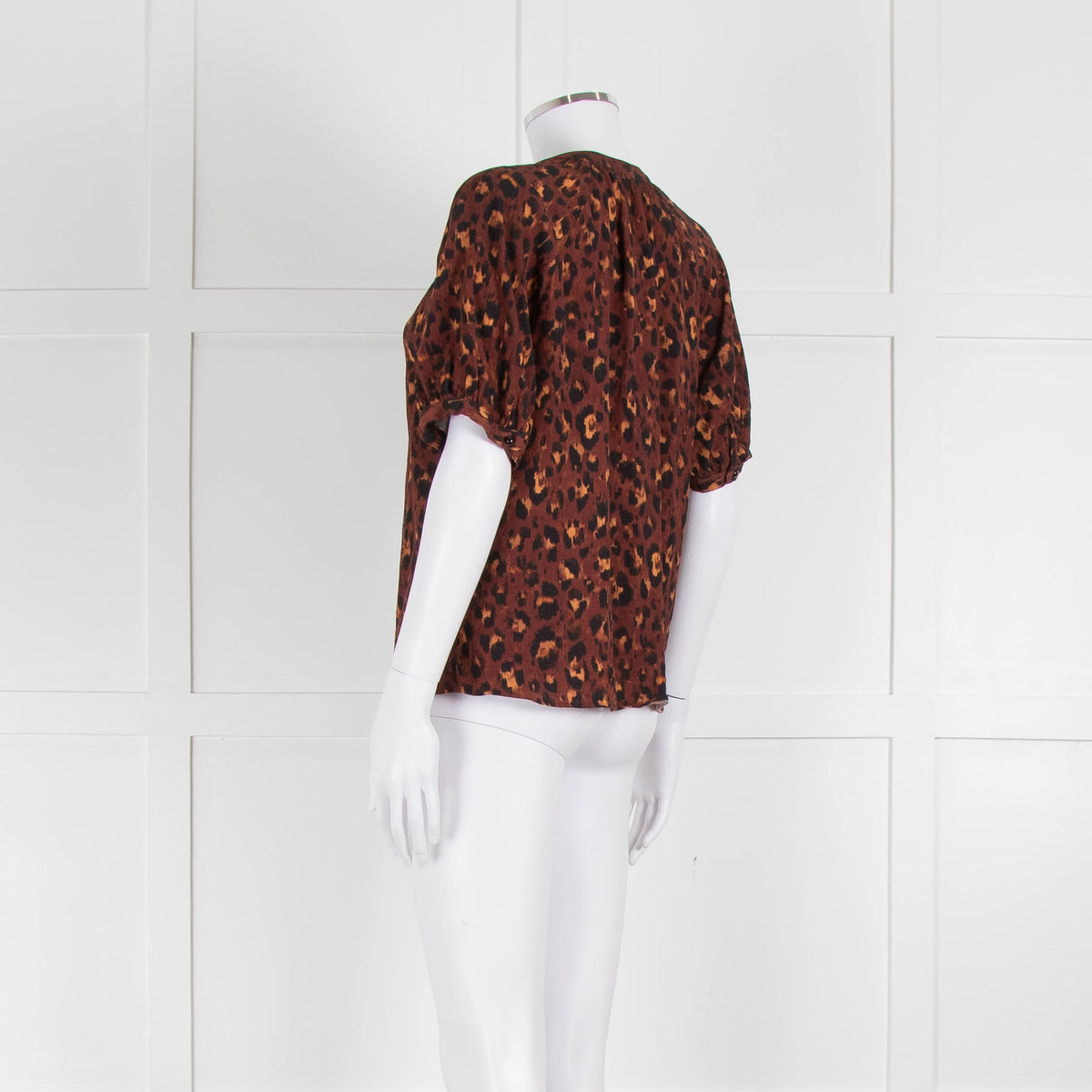 Sezane Brown Orange Leopard Print Short Sleeve Blouse