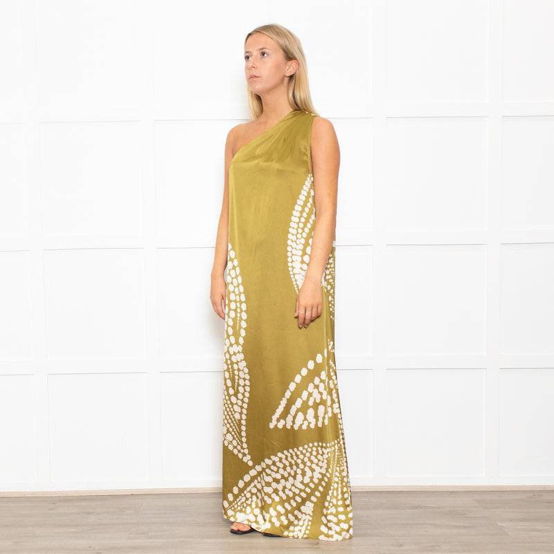 Traffic People One Shoulder Green Polka Dot Dress