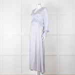 Jessica Russell Flint White Blue Dots Maxi Silk Dress