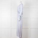Jessica Russell Flint White Blue Dots Maxi Silk Dress