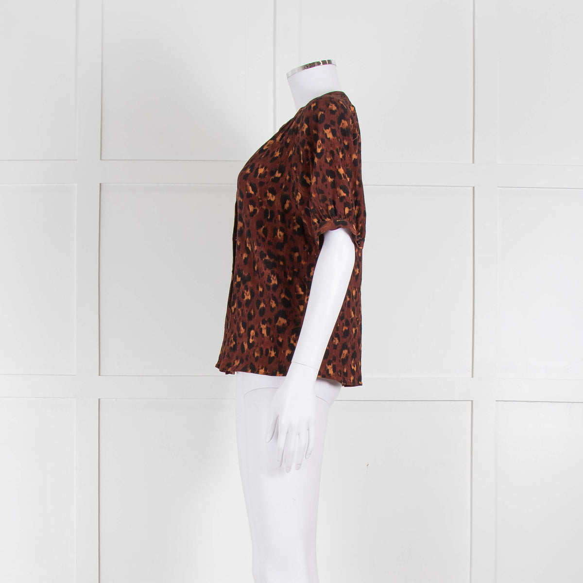 Sezane Brown Orange Leopard Print Short Sleeve Blouse