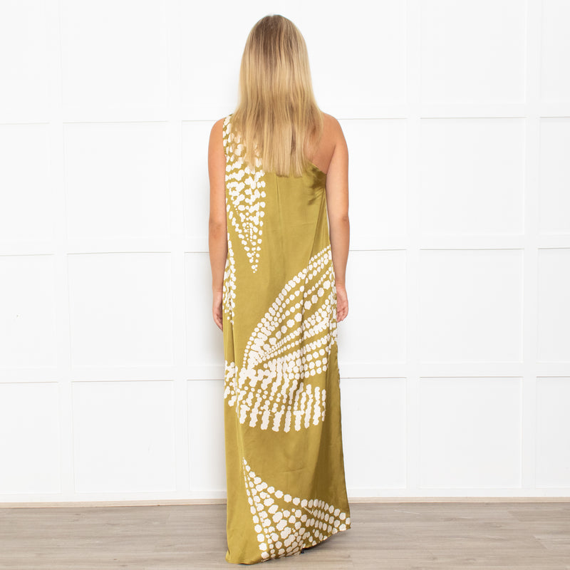 Traffic People One Shoulder Green Polka Dot Dress