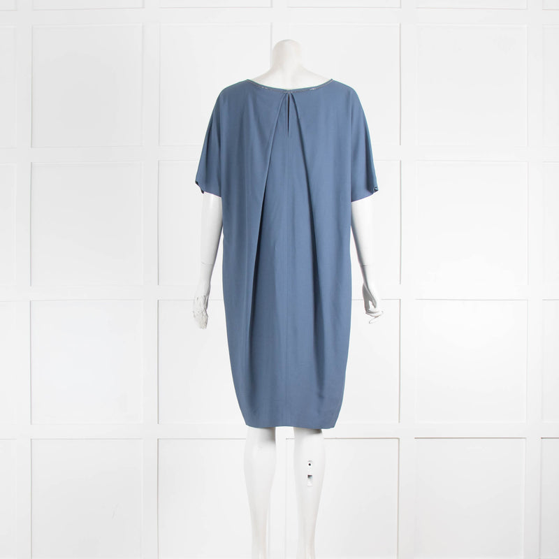 Fabiana Filippi Blue Silver Chain Trim Knee Length Dress