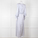 Jessica Russell Flint White Blue Dots Maxi Silk Dress