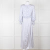 Jessica Russell Flint White Blue Dots Maxi Silk Dress