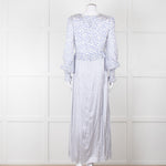 Jessica Russell Flint White Blue Dots Maxi Silk Dress