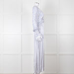 Jessica Russell Flint White Blue Dots Maxi Silk Dress