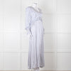 Jessica Russell Flint White Blue Dots Maxi Silk Dress