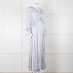 Jessica Russell Flint White Blue Dots Maxi Silk Dress