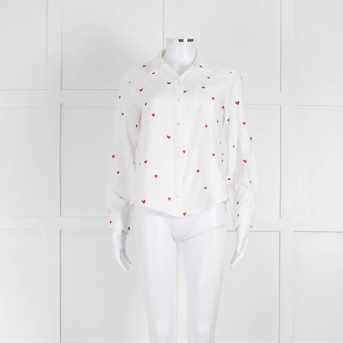 Sezane White Red Embroidery Heart Cotton Shirt