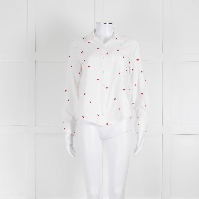 Sezane White Red Embroidery Heart Cotton Shirt