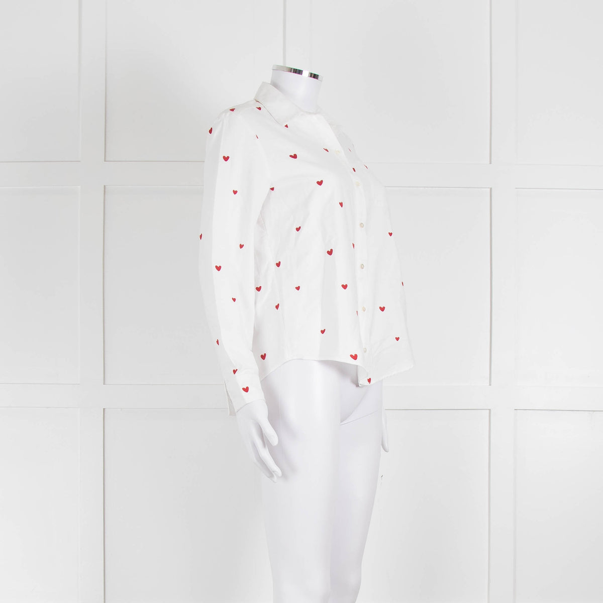 Sezane White Red Embroidery Heart Cotton Shirt
