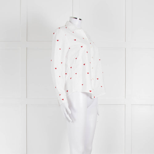 Sezane White Red Embroidery Heart Cotton Shirt