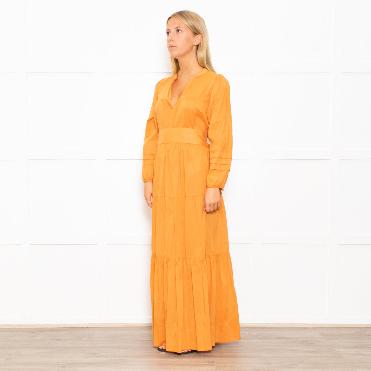 Mondo Corsini Orange Tiered Midi Dress