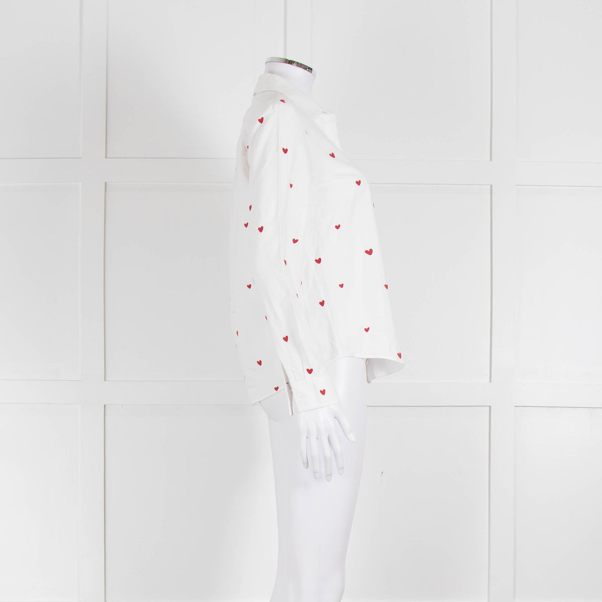 Sezane White Red Embroidery Heart Cotton Shirt