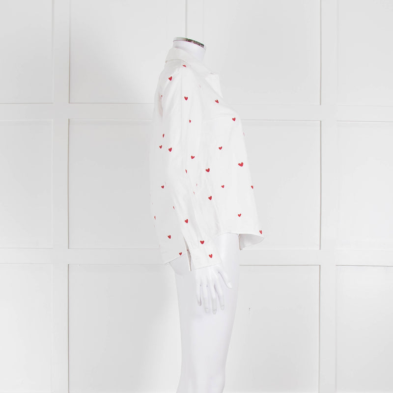 Sezane White Red Embroidery Heart Cotton Shirt