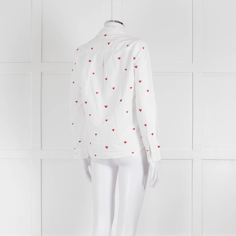 Sezane White Red Embroidery Heart Cotton Shirt