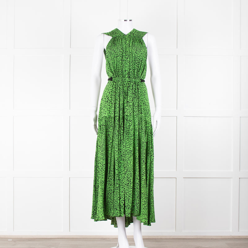 Proenza Schouler Green Black Print Draw String Sleeveless Maxi Dress