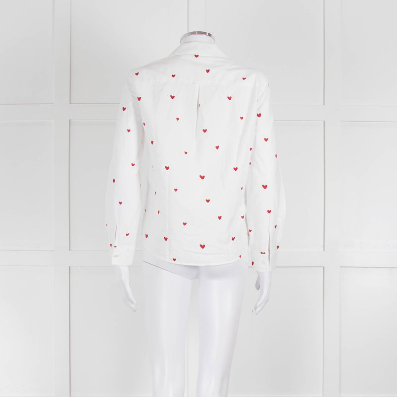 Sezane White Red Embroidery Heart Cotton Shirt