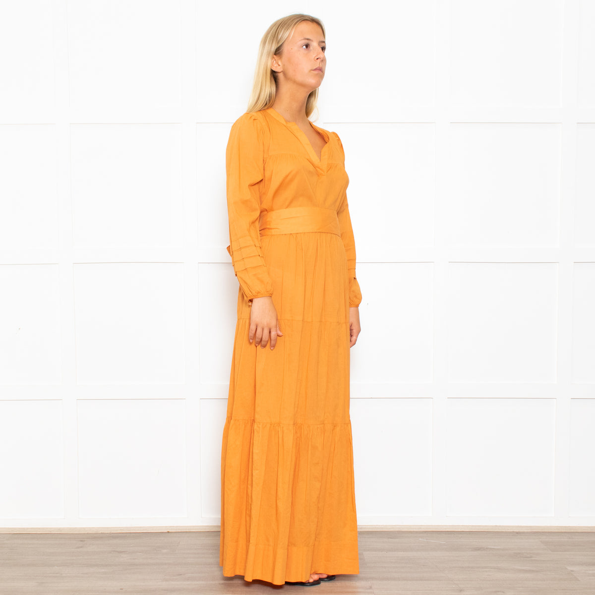 Mondo Corsini Orange Tiered Midi Dress