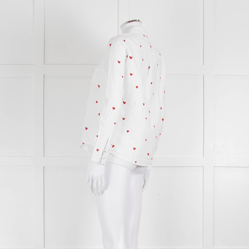 Sezane White Red Embroidery Heart Cotton Shirt