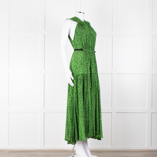 Proenza Schouler Green Black Print Draw String Sleeveless Maxi Dress