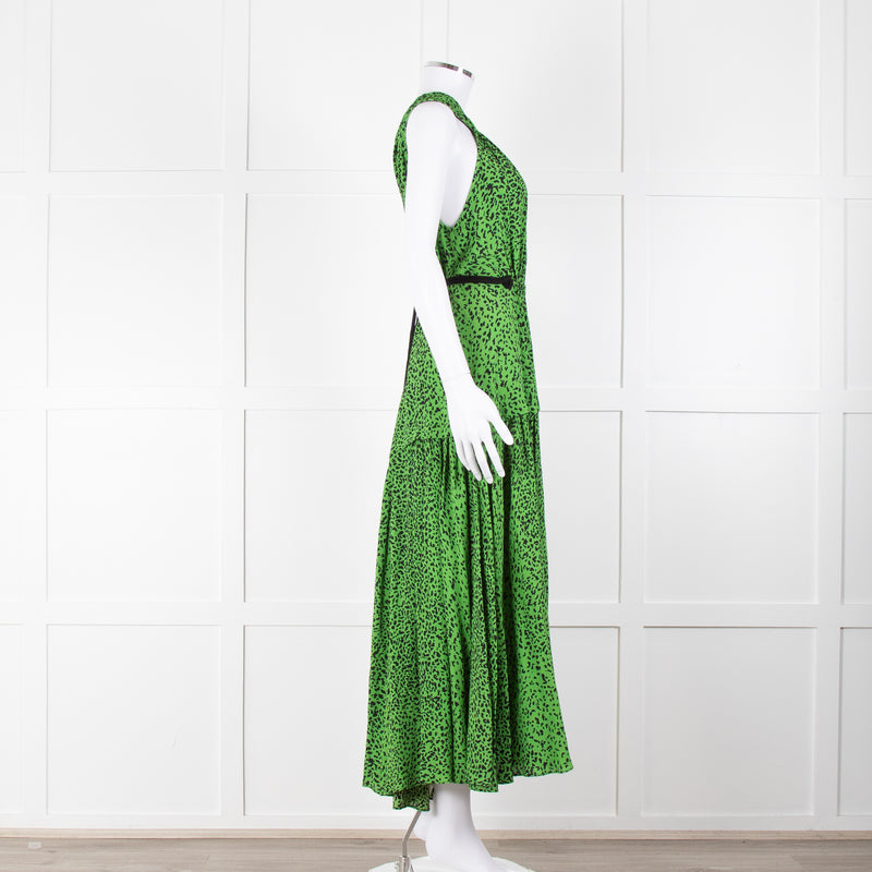Proenza Schouler Green Black Print Draw String Sleeveless Maxi Dress