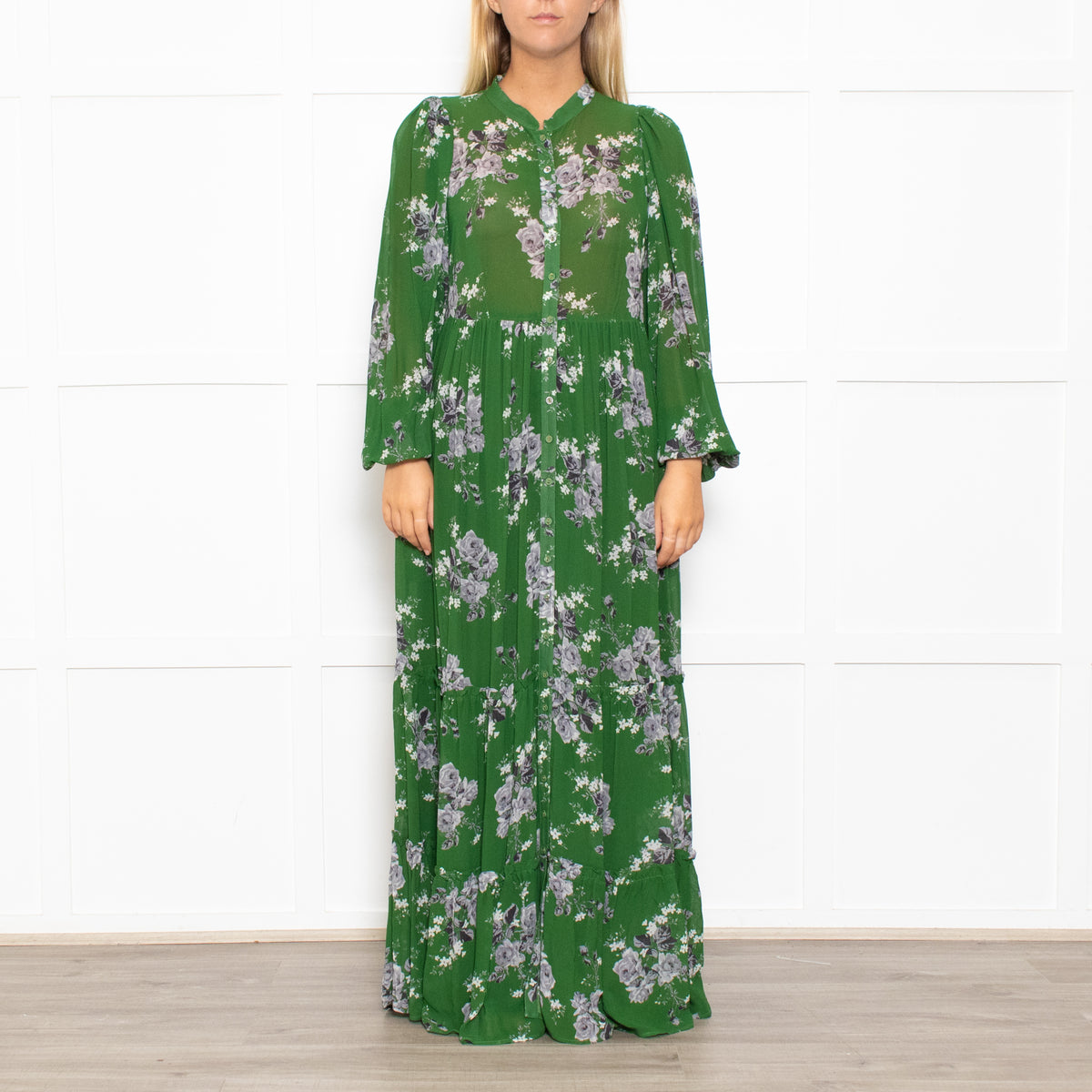 ByTimo Dark Green Tiered Button Up Maxi Dress