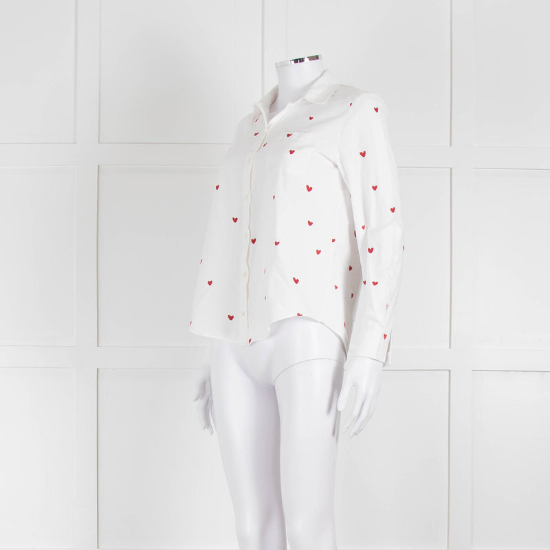 Sezane White Red Embroidery Heart Cotton Shirt