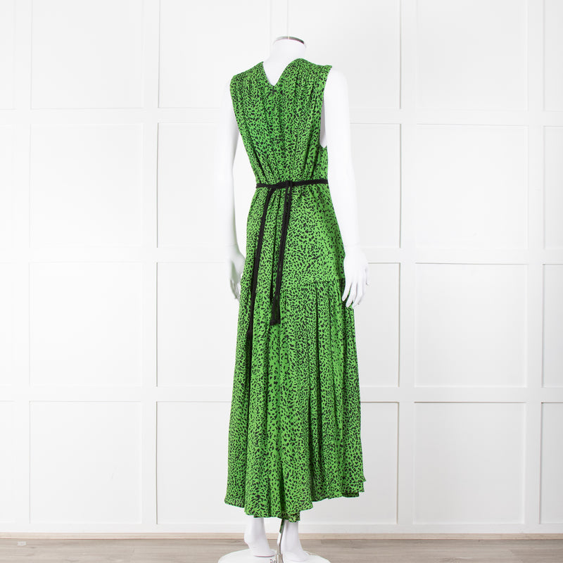 Proenza Schouler Green Black Print Draw String Sleeveless Maxi Dress
