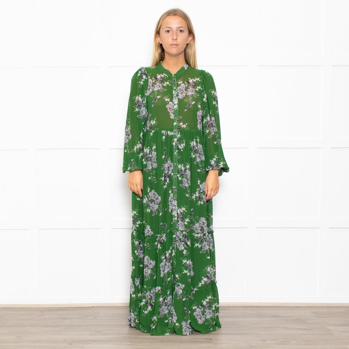 ByTimo Dark Green Tiered Button Up Maxi Dress