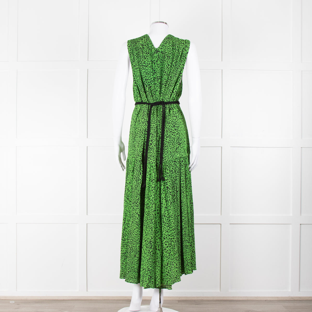 Proenza Schouler Green Black Print Draw String Sleeveless Maxi Dress