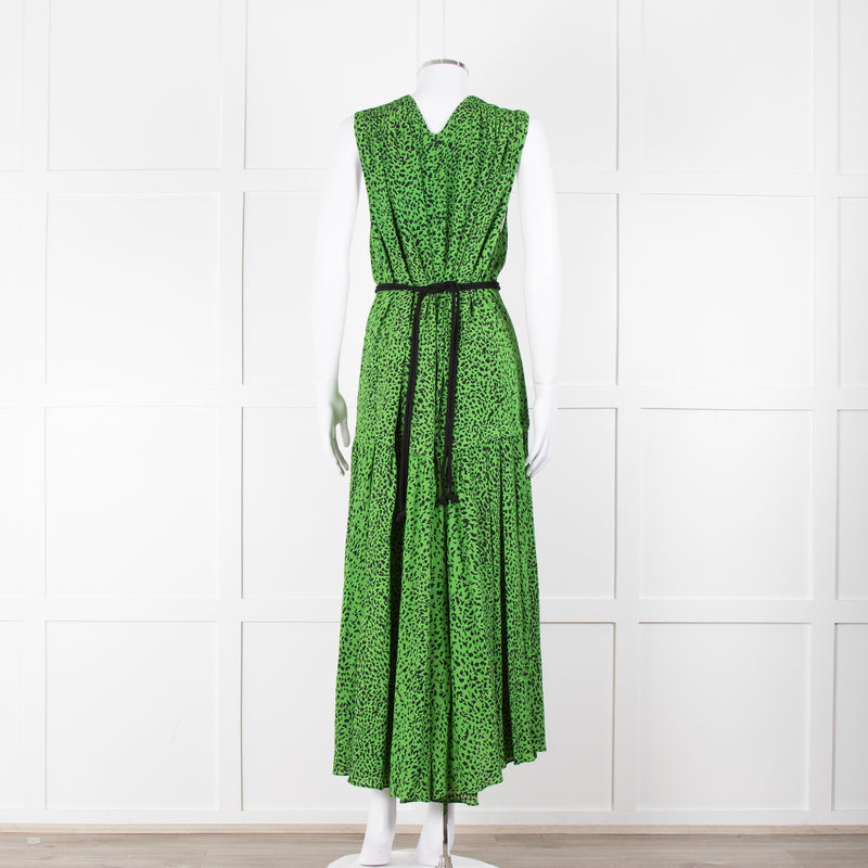 Proenza Schouler Green Black Print Draw String Sleeveless Maxi Dress