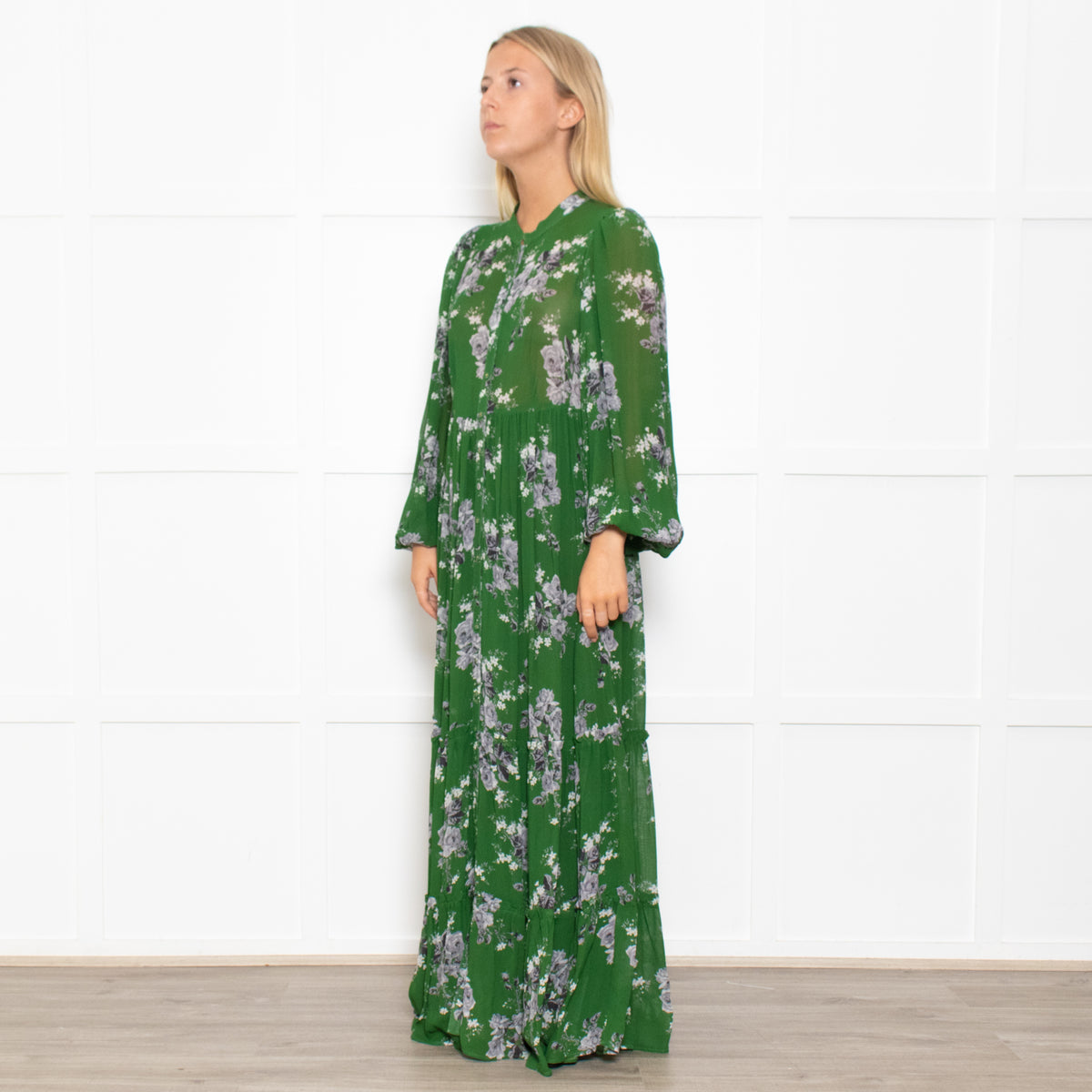ByTimo Dark Green Tiered Button Up Maxi Dress