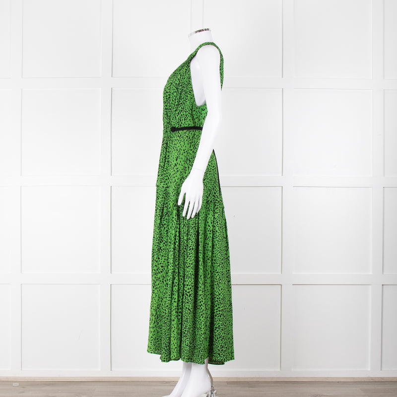 Proenza Schouler Green Black Print Draw String Sleeveless Maxi Dress
