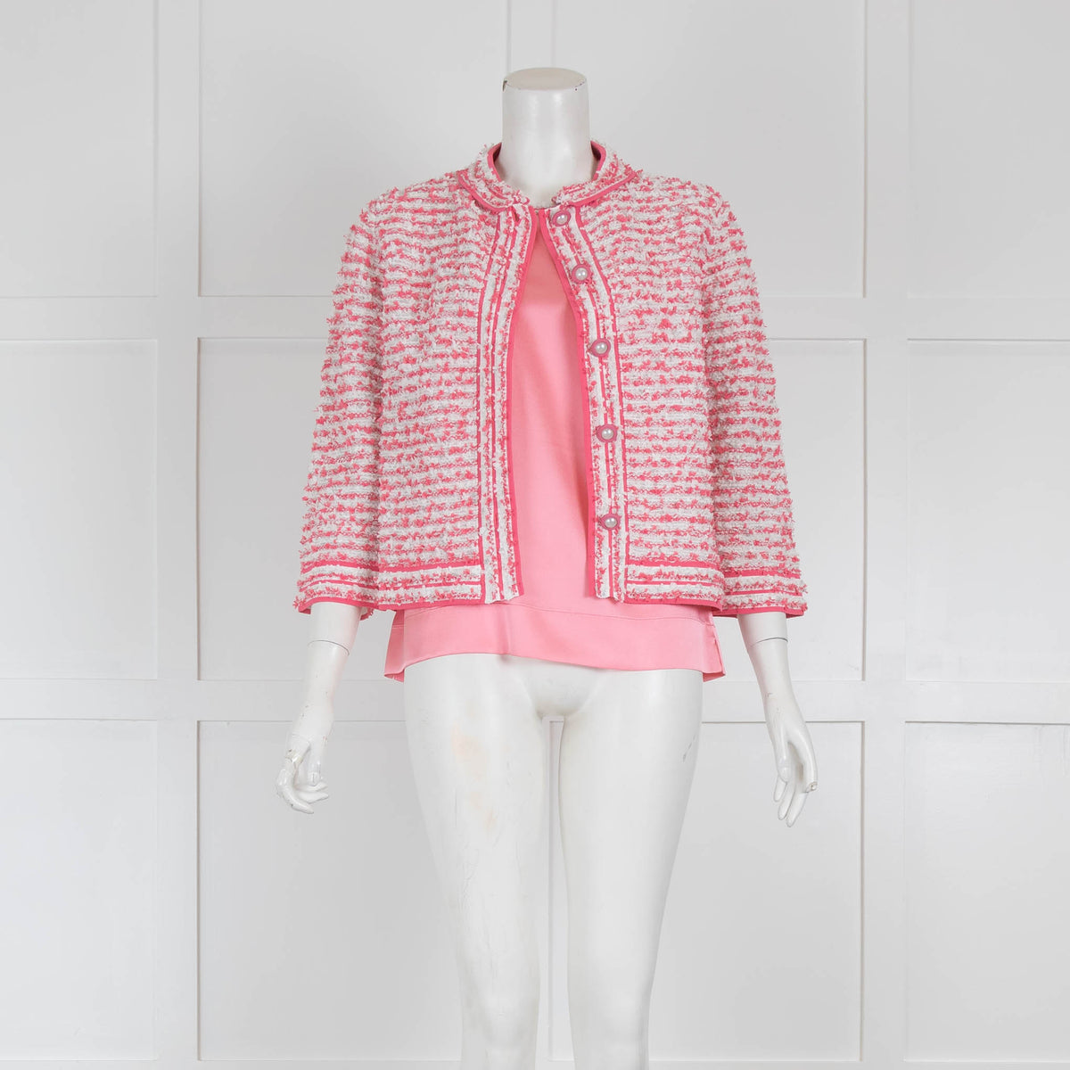 D'Exterior Pink Silk Vest with Boucle Neck