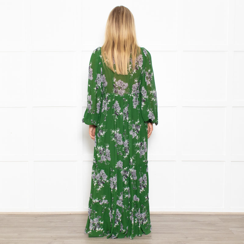 ByTimo Dark Green Tiered Button Up Maxi Dress
