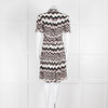 Diane Von Furstenberg Cream Black Zig Zag Belted Short Sleeve Dress
