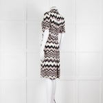 Diane Von Furstenberg Cream Black Zig Zag Belted Short Sleeve Dress