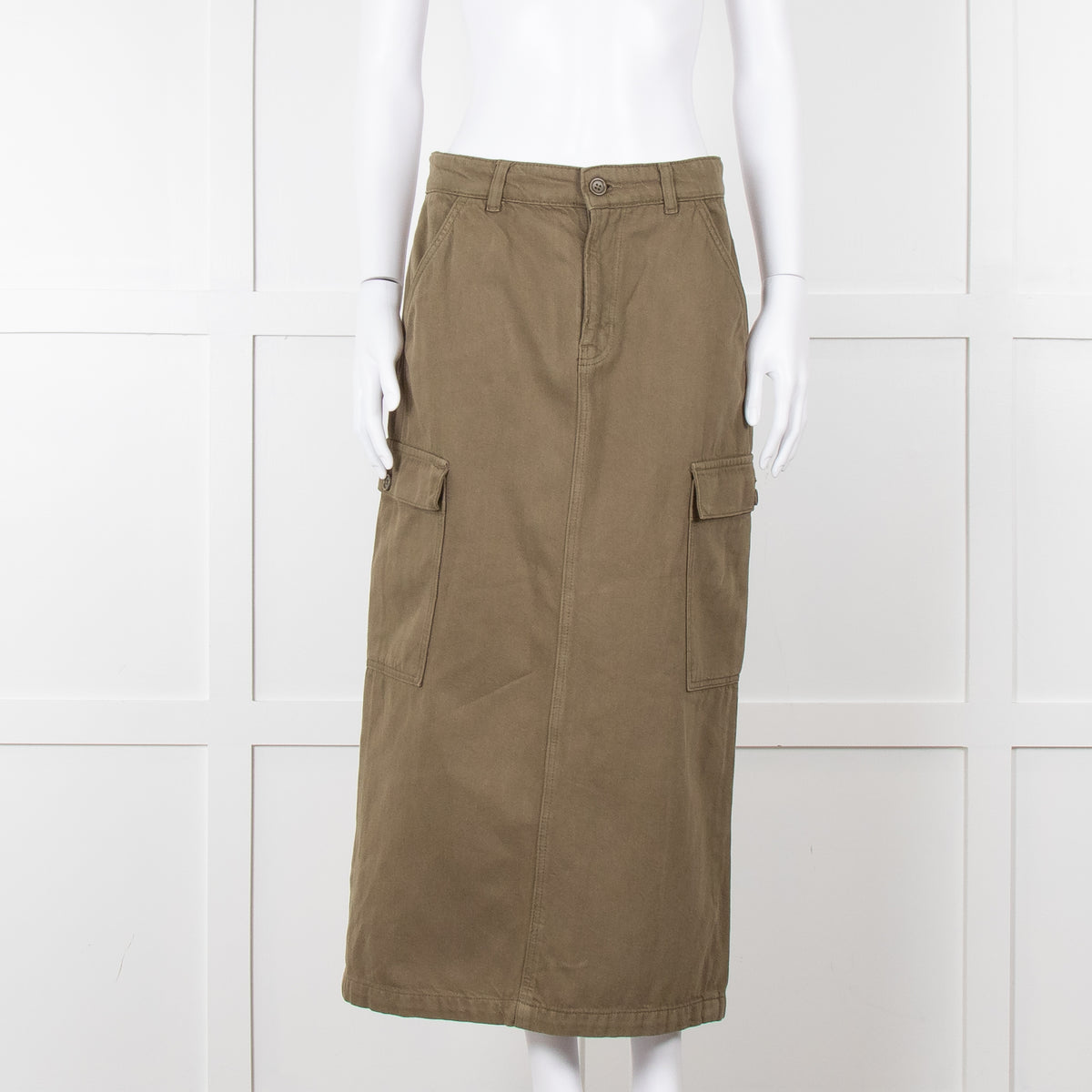 Reformation Khaki Utility Midi Skirt