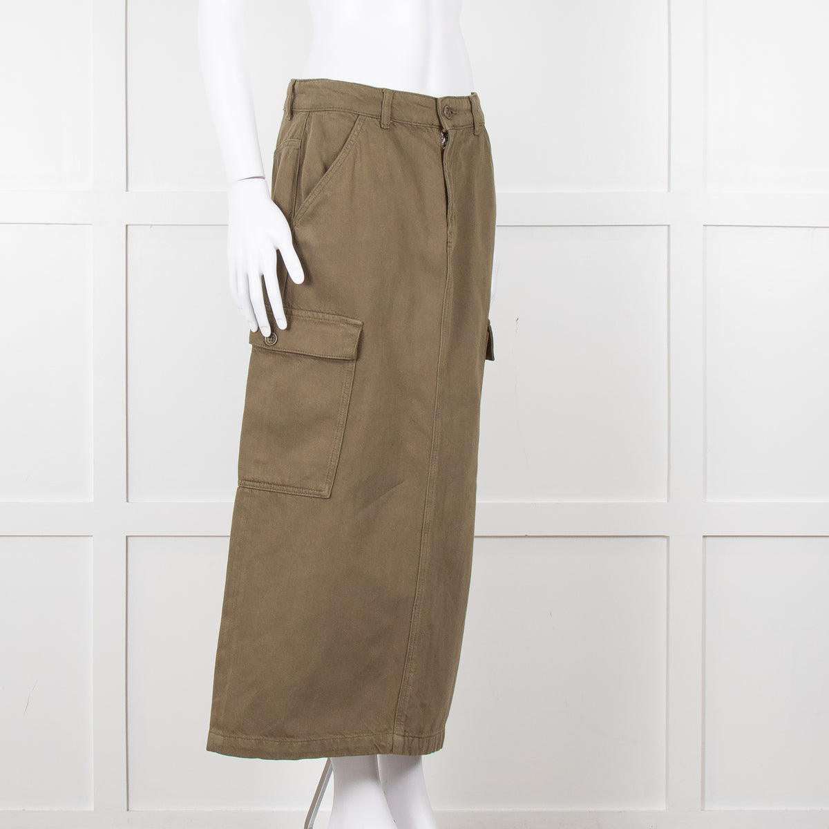Reformation Khaki Utility Midi Skirt