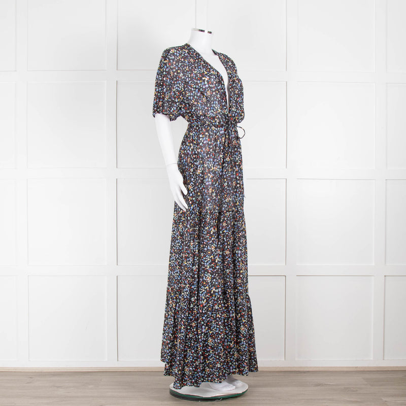Stella McCartney Black Spotty Cotton Blend Short Sleeve Maxi Dress