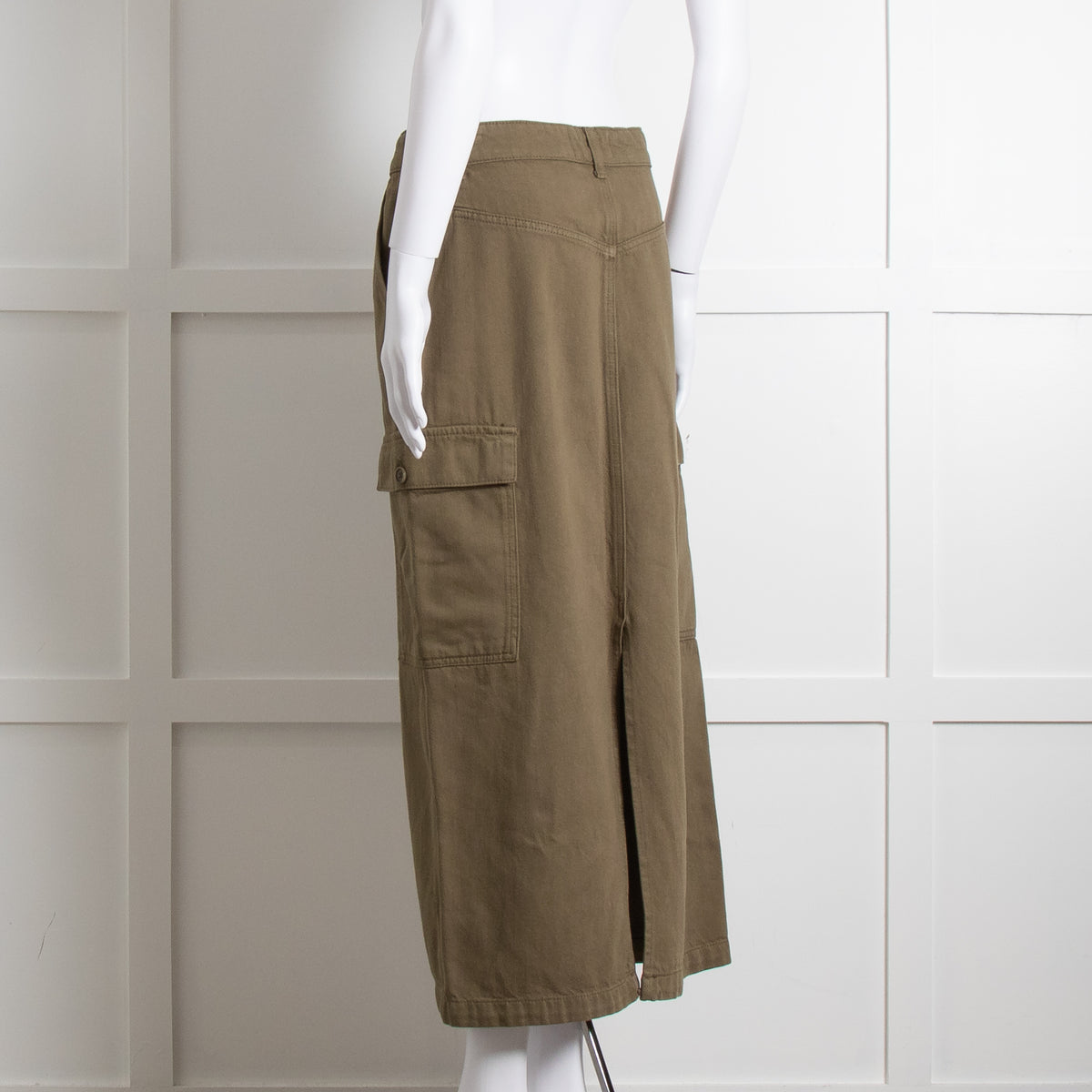 Reformation Khaki Utility Midi Skirt