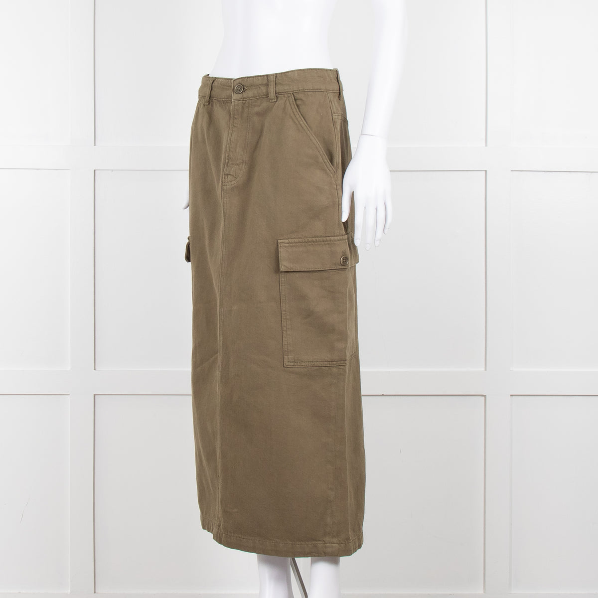 Reformation Khaki Utility Midi Skirt