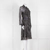 Diane Von Furstenberg Grey Animal Print Silk Long Sleeve Dress With Slip