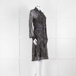 Diane Von Furstenberg Grey Animal Print Silk Long Sleeve Dress With Slip