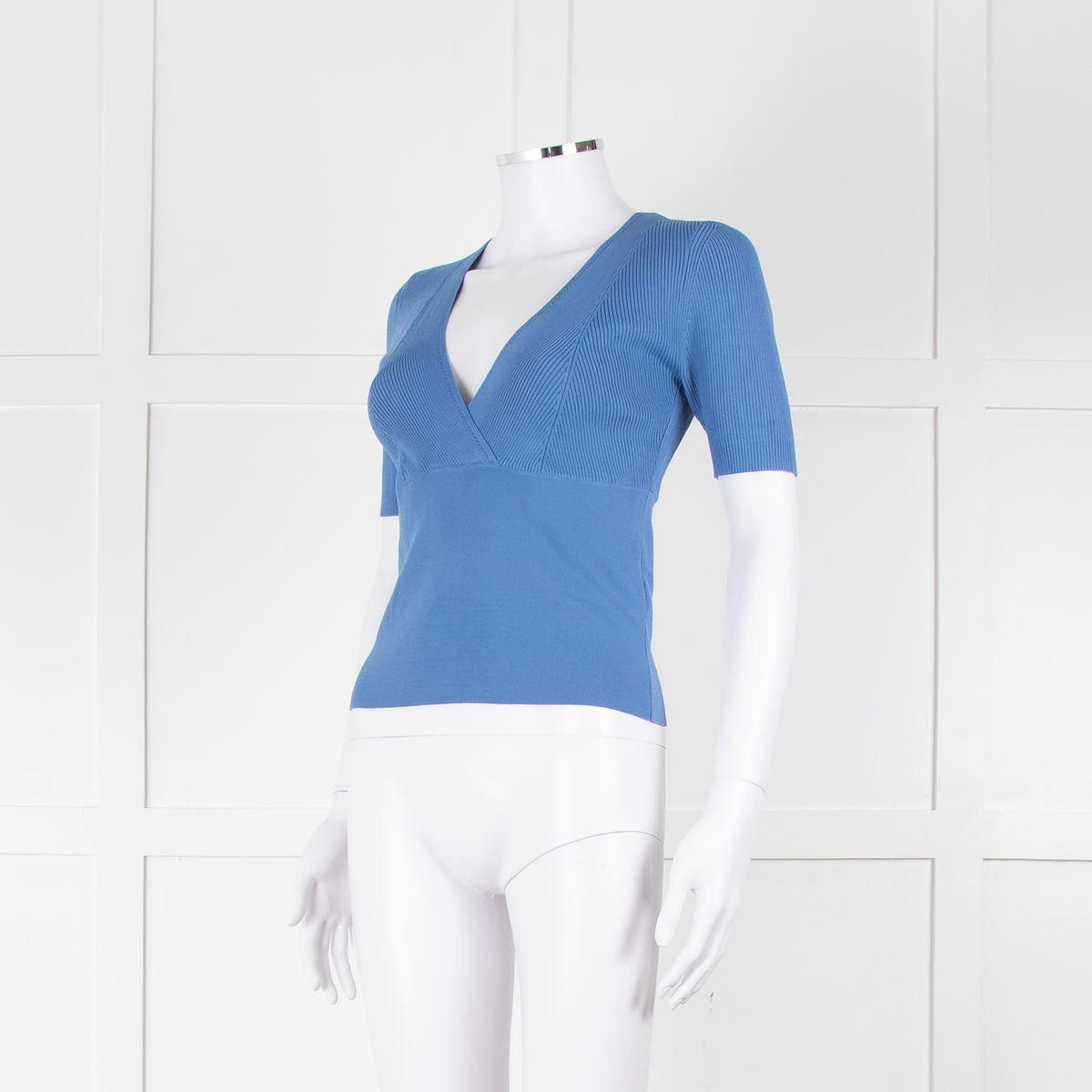 Sandro Blue Knit V-Neck Short Sleeve Top