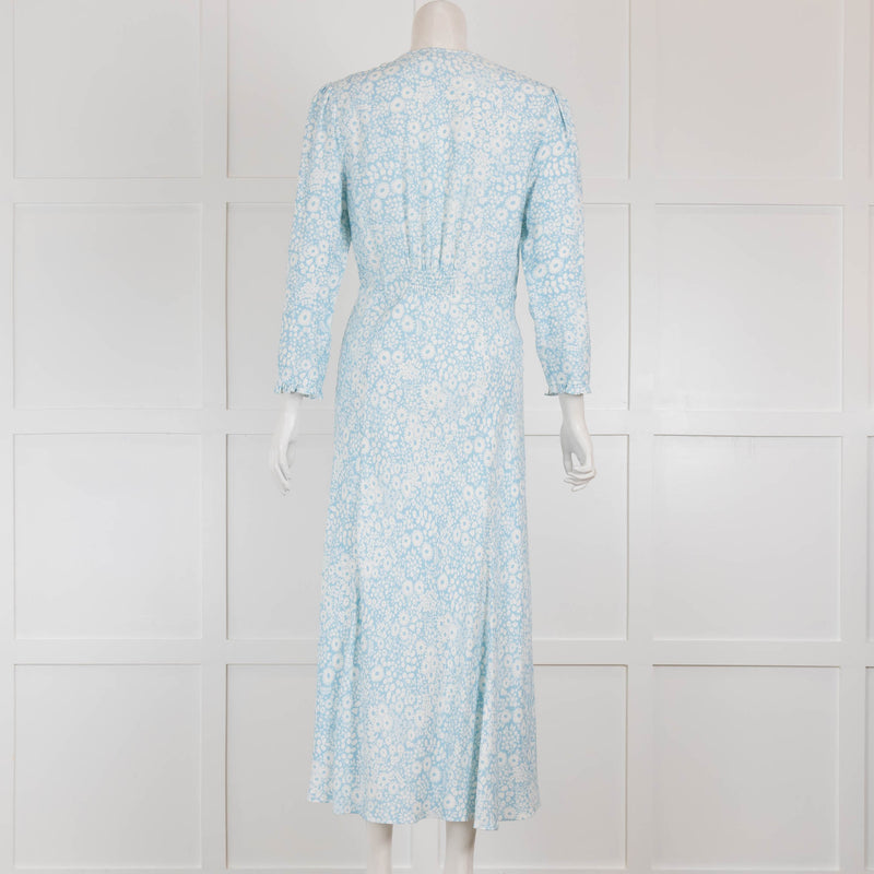 Rixo Long Sleeve Pale Blue Floral Clover Dress