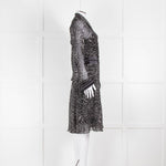 Diane Von Furstenberg Grey Animal Print Silk Long Sleeve Dress With Slip