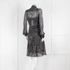 Diane Von Furstenberg Grey Animal Print Silk Long Sleeve Dress With Slip